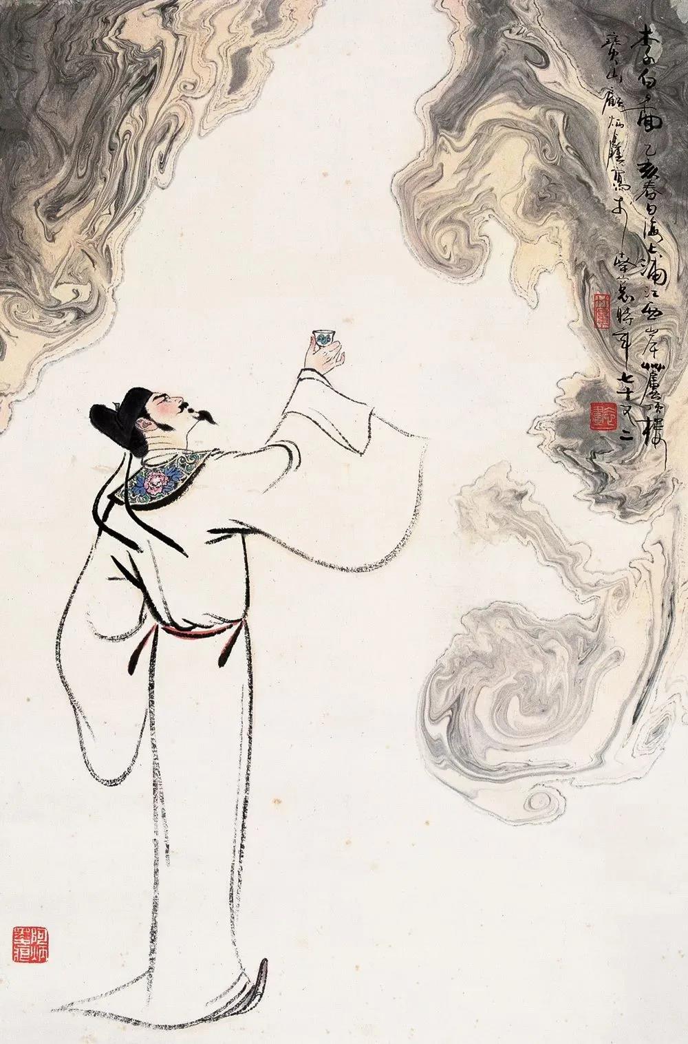 ▲“詩(shī)仙”李白勸自己喝酒：“舉杯邀明月，對(duì)飲成三人”。（圖片來(lái)源：三聯(lián)生活周刊）